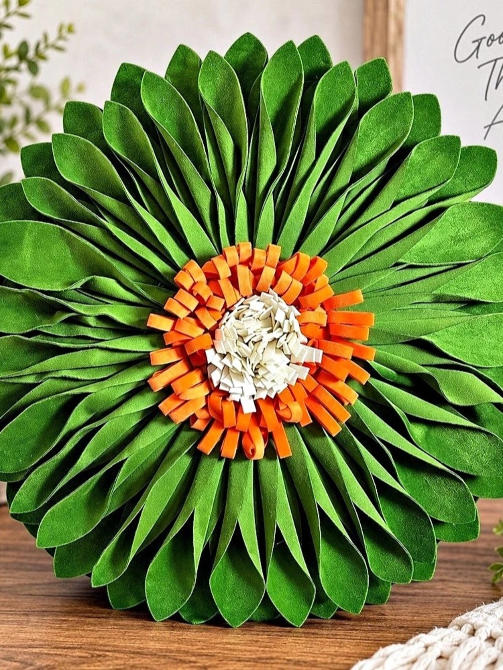 Green Orange 3D Flower Decorative Throw Pillow Floral Statement